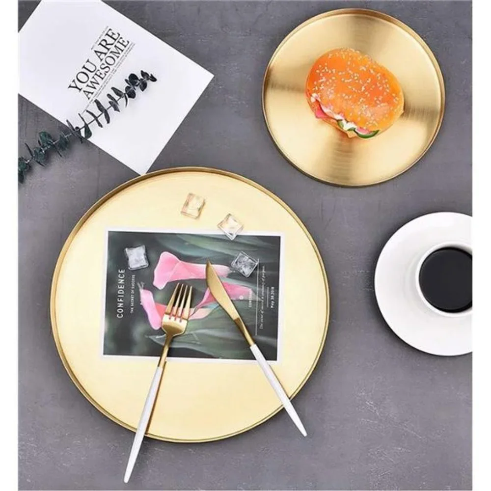 Makeup Tray Gold,Large Metal Jewelry Decorative Tray Organizer Round for Vanity